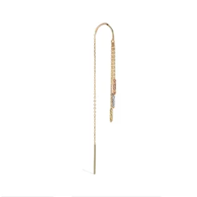 Üç Renk Sallantılı Zincir Tek Altın Küpe