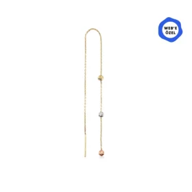 Üç Adet Renkli Dorika Top Sallantılı Zincir Tek Altın Küpe