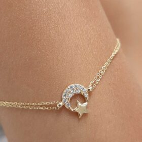 14 Ayar Altın Ay Yıldızlı Bileklik