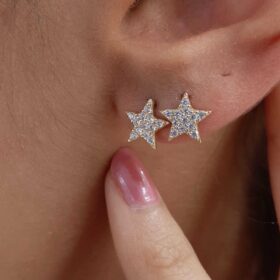 14 Ayar Altın Swarovski Taşlı Büyük Yıldız Küpe