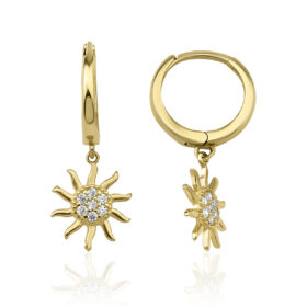 14 Ayar Altın Güneş Obje Sallantılı Küpe