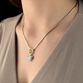 14 Ayar Altın Renkli Şişko Kalp Detaylı İtalyan Balıksırtı Kolye