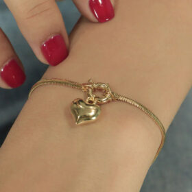 14 Ayar Altın Kalp Detaylı İtalyan Balıksırtı Bileklik