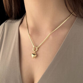 14 Ayar Altın Kalp Detaylı İtalyan Balıksırtı Kolye