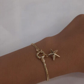 14 Ayar Altın Köşeli Yıldız Detaylı Balıksırtı Bileklik