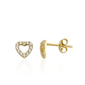 14 Ayar Altın Swarovski Taşlı Kalp Küpe