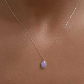 14 Ayar Altın Pembe Kuvars Damla Kolye