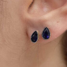 14 Ayar Altın Safir Taşlı Damla Küpe