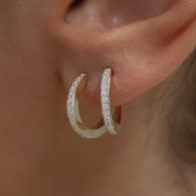 14 Ayar Altın Taşlı Halka Küpe Orta Boy