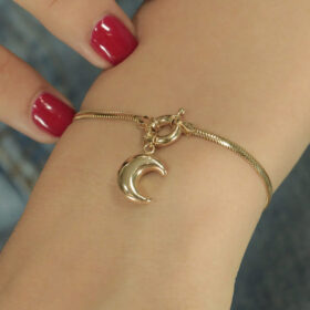 14 Ayar Altın Tombul Ay Detaylı Balıksırtı Bileklik