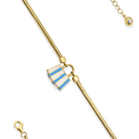 14 Ayar Altın Turkuaz Mini Çanta Detaylı Balıksırtı Bileklik