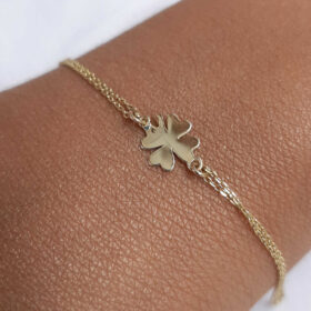 14 Ayar Altın Yonca Bileklik Düz