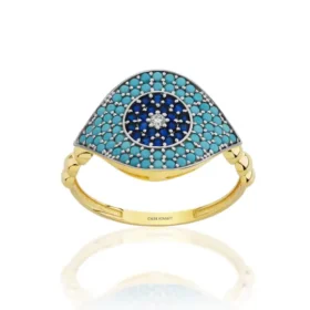 Altın Göz Mavi Taşlı Yüzük