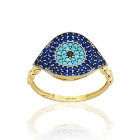 Altın Göz Lacivert Taşlı Yüzük