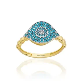 Altın Göz Mavi Taşlı Yüzük