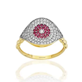 Altın Göz Pembe Taşlı Yüzük