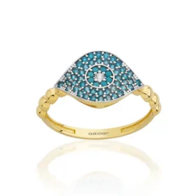 Altın Göz Mavi Taşlı Yüzük