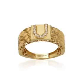 Kırmızı Altın U Harf Yüzük