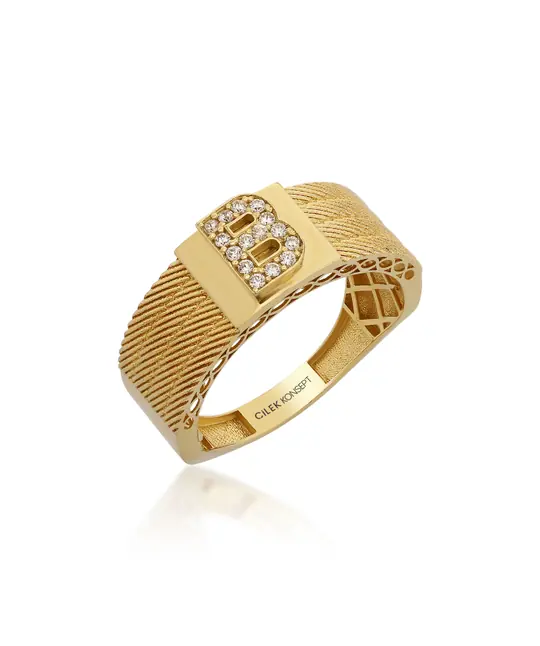 Altın B Harf Yüzük - Görsel 2