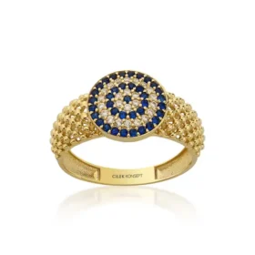 Altın Nazar Boncuğu Taşlı Yüzük