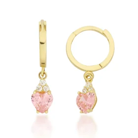 Pembe Taşlı Altın Küpe