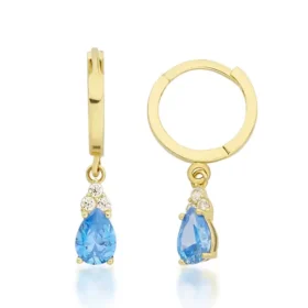 Mavi Taşlı Altın Küpe