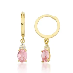 Pembe Taşlı Altın Küpe