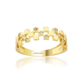 Altın Taşlı Kare Yüzük